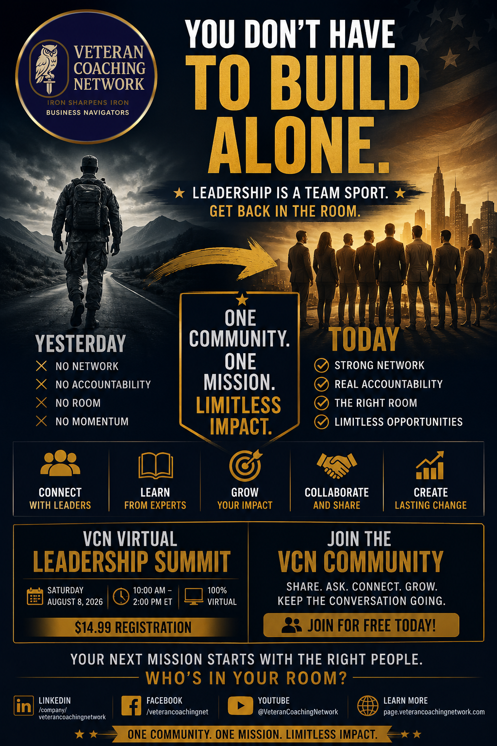 VCN Virtual Leadership Summit flyer — You don't have to build alone.